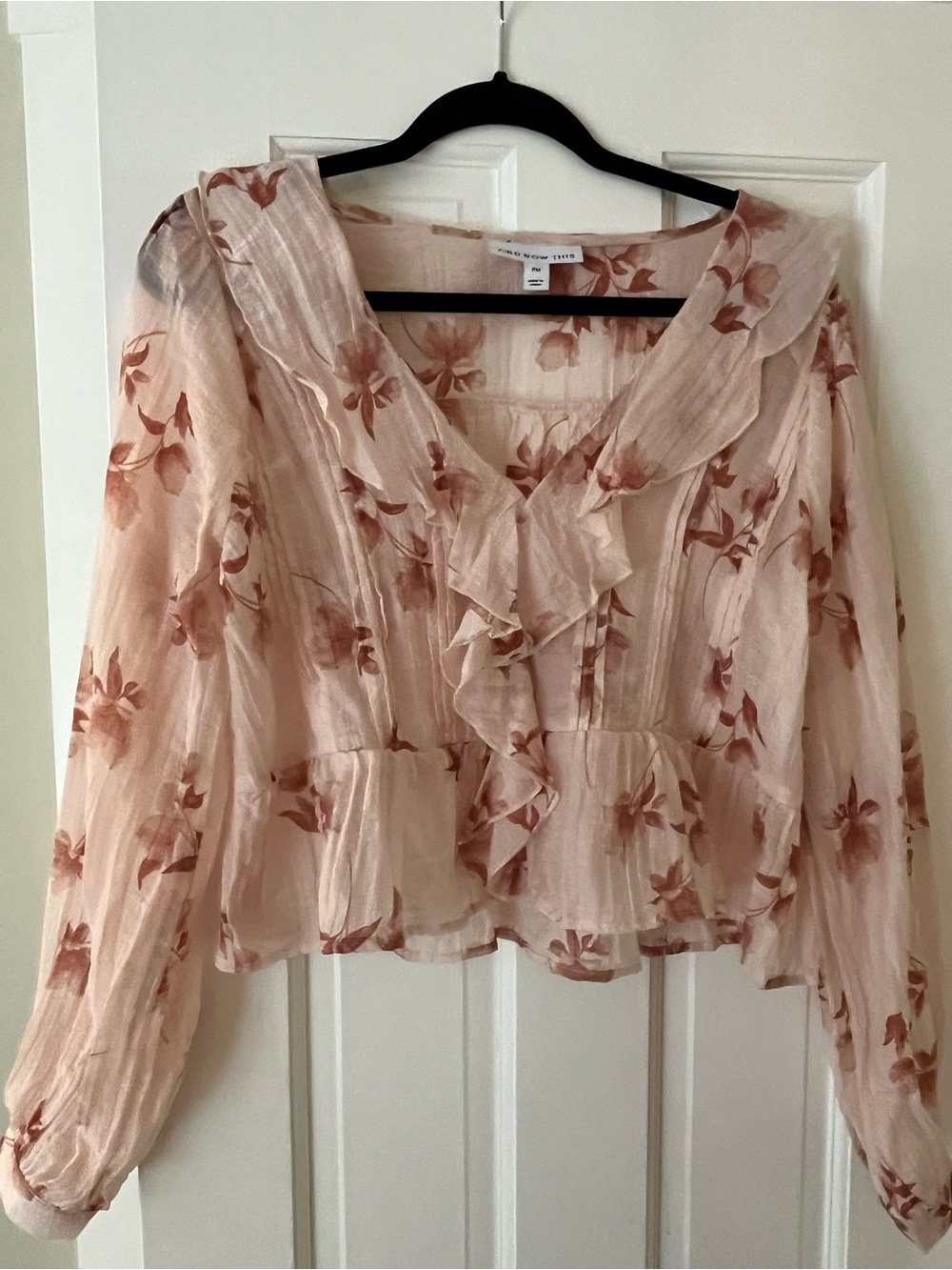 Blush Pink Floral Ruffle Blouse